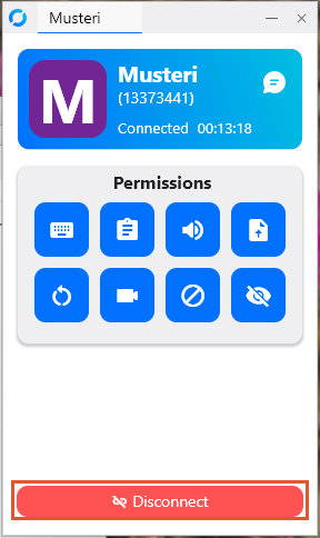 Bağlantı penceresinin altında kırmızı “Disconnect” düğmesi işaretli.
